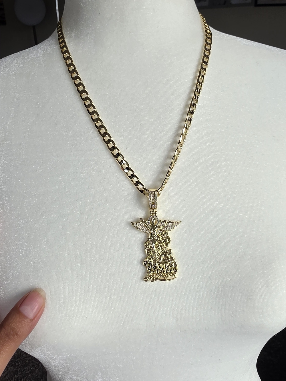 Cadena Para Caballero Dije De San Miguel Oro Laminado 14k
